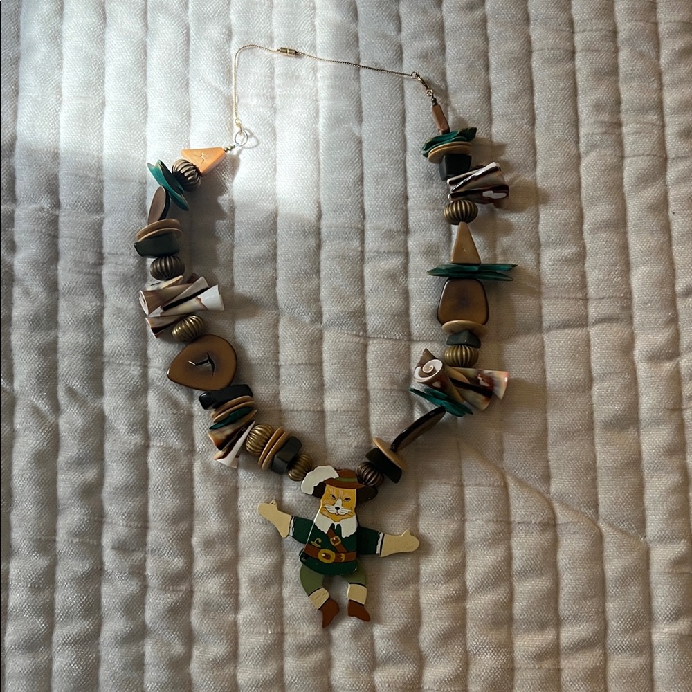 Antique Unique Wooden Beaded Necklace with Figurine